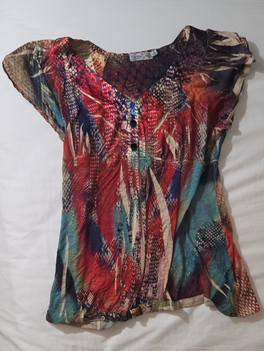 Vibrant Multicolor Women's Button Front Top